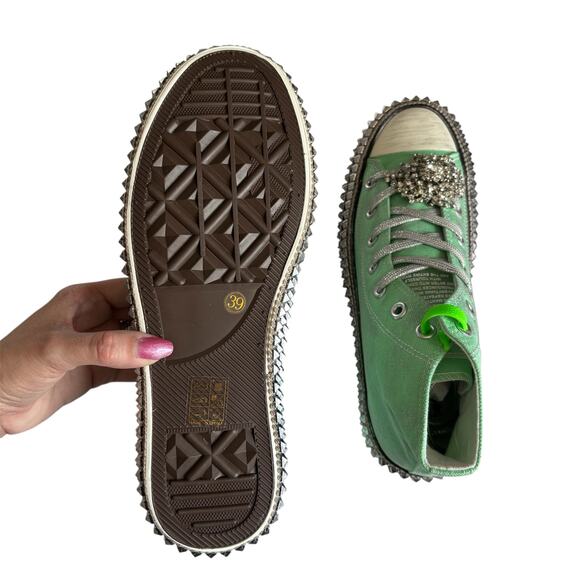 NAN-KU Couture Cruise Spring Mint Hi-Top Studded Embellished Sneakers sz 39 NEW - Picture 5 of 10